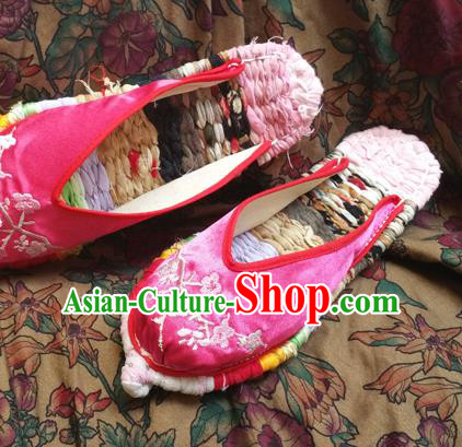 Traditional Chinese National Embroidered Shoes Handmade Pink Satin Slippers, China Hanfu Embroidery Flowers Shoes for Women