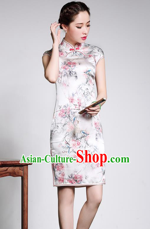Traditional Chinese National Costume Silk Short Qipao Dress, China Tang Suit Chirpaur Cheongsam for Women