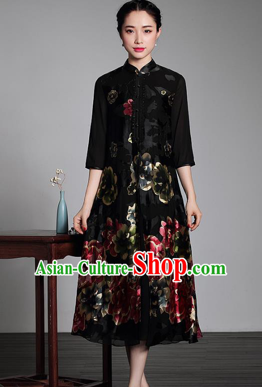 Traditional Chinese National Costume Plated Buttons Qipao Velvet Dress, Top Grade Tang Suit Stand Collar Cheongsam for Women