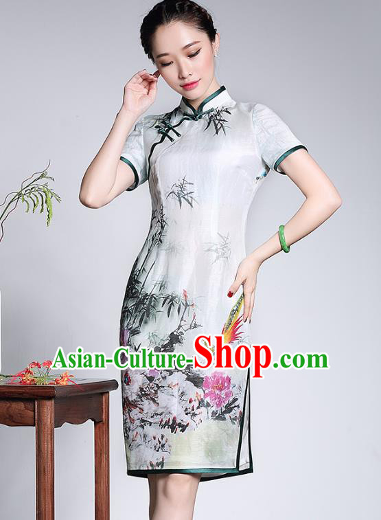 Traditional Ancient Chinese Young Lady Plated Buttons Cheongsam, Asian Republic of China Printing Qipao Tang Suit Dress for Women