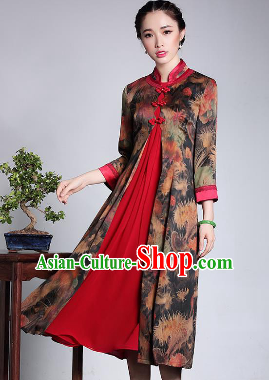 Traditional Ancient Chinese Young Lady Retro Stand Collar Watered Gauze Cheongsam Coat, Asian Republic of China Qipao Tang Suit Dust Coat for Women