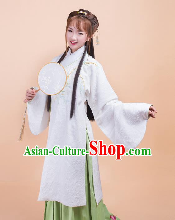 Asian China Ming Dynasty Princess Costume Palace Lady Embroidery Orchids White Blouse and Skirt Complete Set