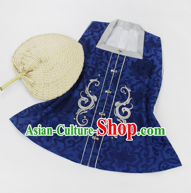 Asian China Ming Dynasty Palace Lady Costume Blue Embroidery Vests, Traditional Chinese Ancient Princess Embroidered Hanfu Sleeveless Over-dress for Women