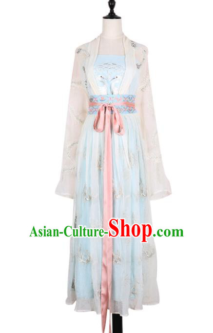 Asian China Song Dynasty Young Lady Princess Costume Embroidered Clothing Complete Set, Traditional Ancient Chinese Elegant Hanfu for Women