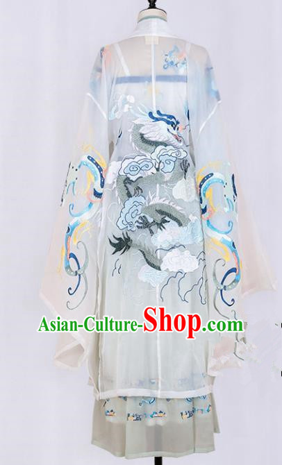 Asian China Tang Dynasty Palace Lady Embroidered Dragons Clothing, Traditional Ancient Chinese Imperial Princess Hanfu Clothing for Women