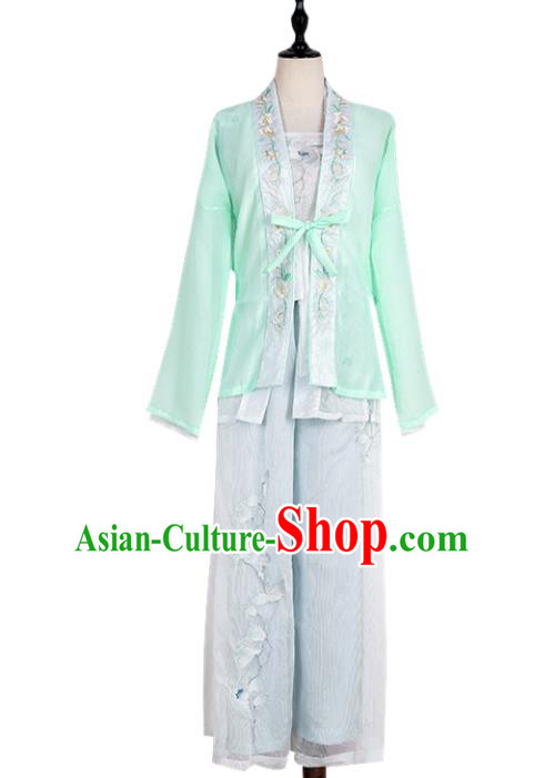 Asian China Song Dynasty Young Lady Embroidered Costume, Traditional Ancient Chinese Princess Elegant Hanfu Embroidery Blouse and Pants Clothing for Women