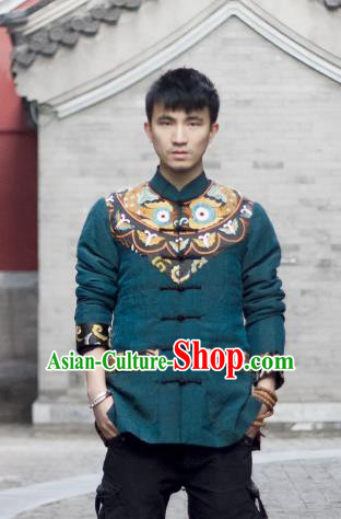 Asian China National Costume Embroidered Jacket, Traditional Chinese Tang Suit Plated Buttons Coat Clothing for Men