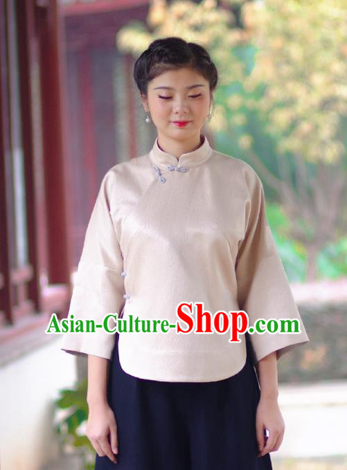 Asian China National Costume Slant Opening Woolen Hanfu Blouse, Traditional Chinese Tang Suit Cheongsam Shirts Upper Outer Garment Clothing for Women