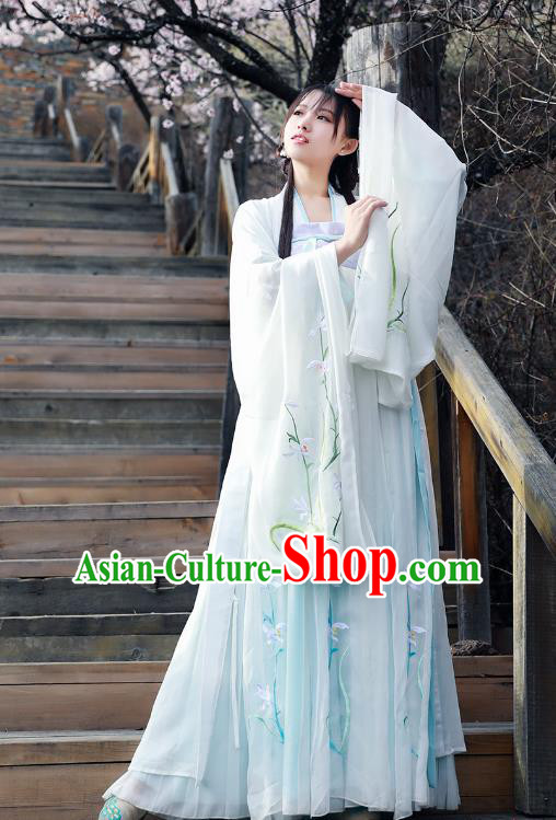 Asian China Tang Dynasty Princess Costume Wide Sleeve Cardigan, Traditional Ancient Chinese Palace Lady Embroidered Hanfu Clothing for Women