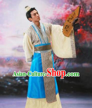 Traditional Ancient Chinese Prince Hanfu Costume, Asian Chinese Han Dynasty Nobility Childe Clothing for Men