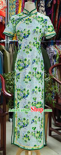 Traditional Ancient Chinese Republic of China Green Cheongsam, Asian Chinese Chirpaur Printing Qipao Dress Clothing for Women