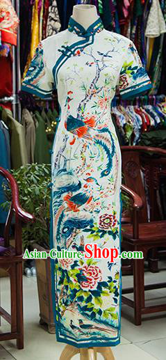 Traditional Ancient Chinese Republic of China Printing Peony Phoenix Cheongsam, Asian Chinese Chirpaur Qipao Dress Clothing for Women