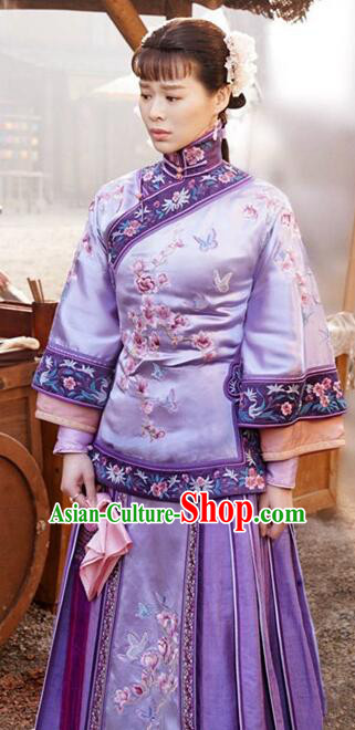 Traditional Ancient Chinese Republic of China Nobility Mistress Purple Costume, Asian Chinese Late Qing Dynasty Embroidered Xiuhe Suit Clothing for Women