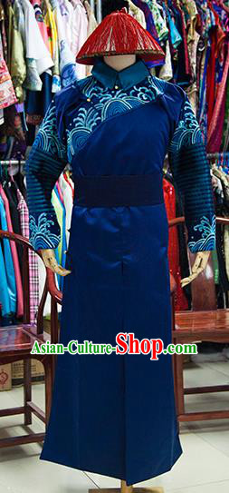 Traditional Ancient Chinese Manchu Imperial Bodyguard Costume, Chinese Qing Dynasty Royal Eunuch Clothing for Men