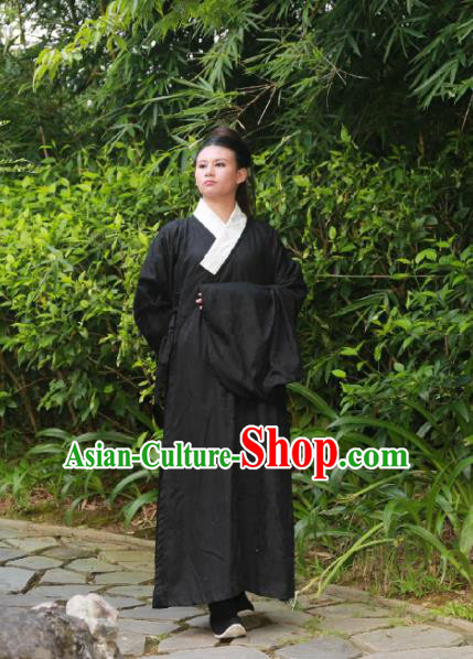 Traditional Ancient Chinese Swordsman Costume Black Robe, Elegant Hanfu Clothing Chinese Ming Dynasty Kawaler Clothing for Men