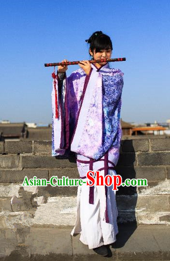 Traditional Chinese Ancient Palace Lady Costume Purple Curve Bottom, Asian China Han Dynasty Imperial Concubine Hanfu Dress Clothing for Women