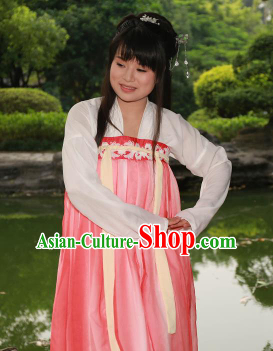 Traditional Ancient Chinese Princess Hanfu Costume, Asian China Tang Dynasty Palace Lady Pink Dress Clothing for Women