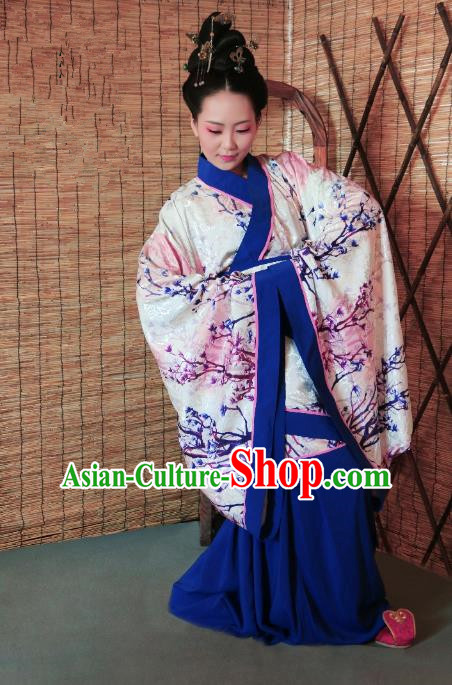 Traditional Chinese Ancient Young Lady Printing Costume Pink Curve Bottom, Asian China Han Dynasty Imperial Concubine Hanfu Clothing for Women