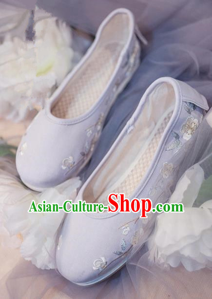 Traditional Ancient Chinese Palace Lady Hanfu Embroidered Purple Shoes, Asian China Princess Blood Stained Shoes for Women