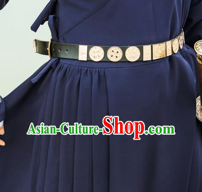 Traditional Ancient Chinese Swordsman Belts, Asian China Ming Dynasty Imperial Guards Leather Waistband for Men