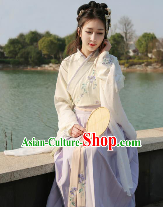 Traditional Ancient Chinese Young Lady Embroidered Costume, Asian China Song Dynasty Imperial Princess Hanfu Clothing for Women