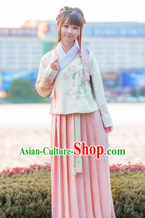 Traditional Ancient Chinese Young Lady Embroidered Costume Complete Set, Asian China Ming Dynasty Imperial Princess Hanfu Clothing for Women