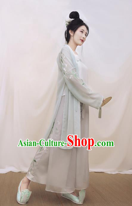 Traditional Ancient Chinese Young Lady Embroidered Costume BeiZi and Pants, Asian China Song Dynasty Princess Hanfu Clothing for Women