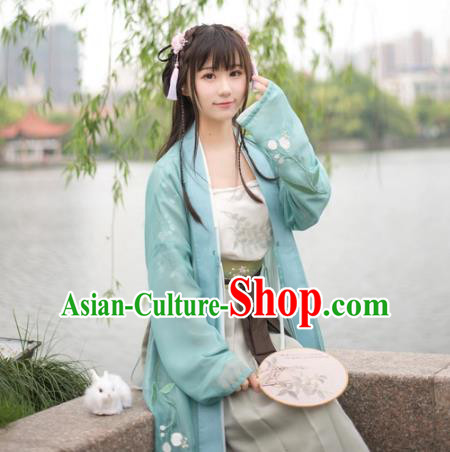 Traditional Chinese Song Dynasty Palace Lady Hanfu Costume Green BeiZi, Asian China Ancient Princess Dress Embroidered Clothing for Women