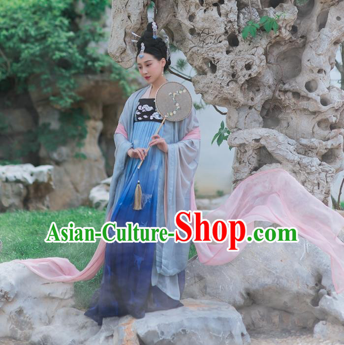 Traditional Chinese Ancient Palace Lady Embroidered Costume, Asian China Tang Dynasty Empress Dress Clothing Complete Set