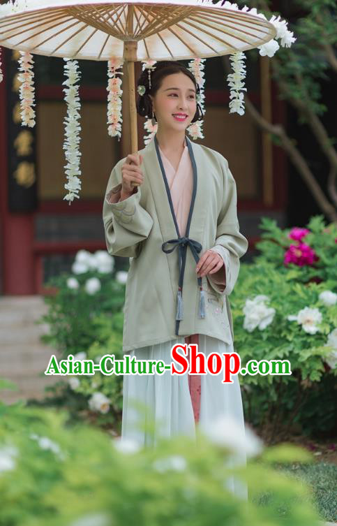 Traditional Chinese Ancient Palace Lady Embroidered Green BeiZi Costume, Asian China Song Dynasty Princess Clothing Complete Set