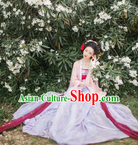 Traditional Chinese Ancient Costume Princess Embroidered Dress, Asian China Tang Dynasty Nobility Lady Hanfu Clothing for Women