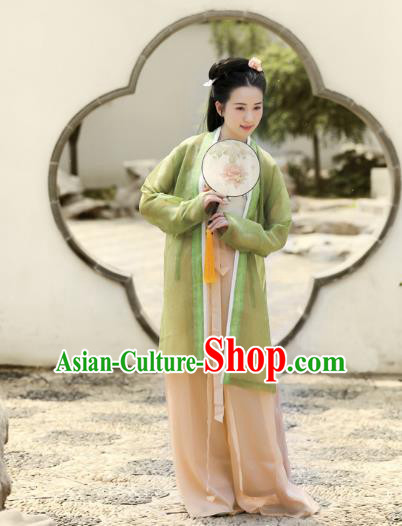 Traditional Chinese Ancient Costume Princess Green Silk BeiZi and Pants, Asian China Song Dynasty Palace Lady Hanfu Clothing for Women