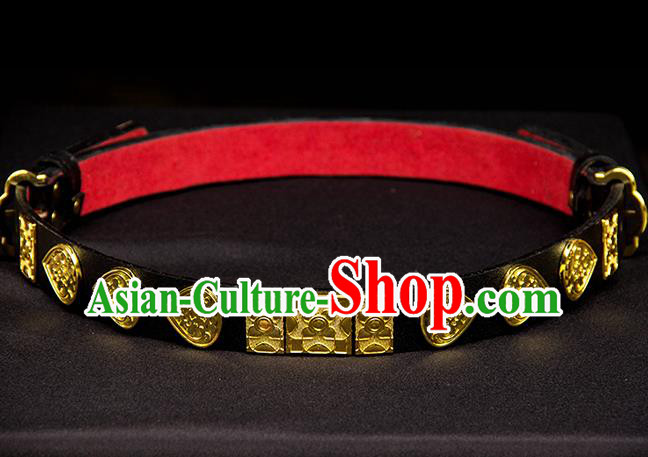 Traditional Ancient Chinese Swordsman Hanfu Belts, Asian China Ming Dynasty Imperial Guards Leather Waistband for Men