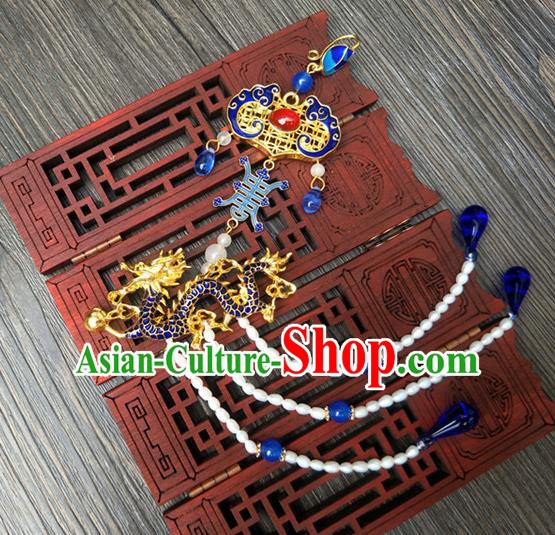 Traditional Handmade Chinese Ancient Classical Hanfu Accessories Blueing Tassel Pendant Brooch for Women