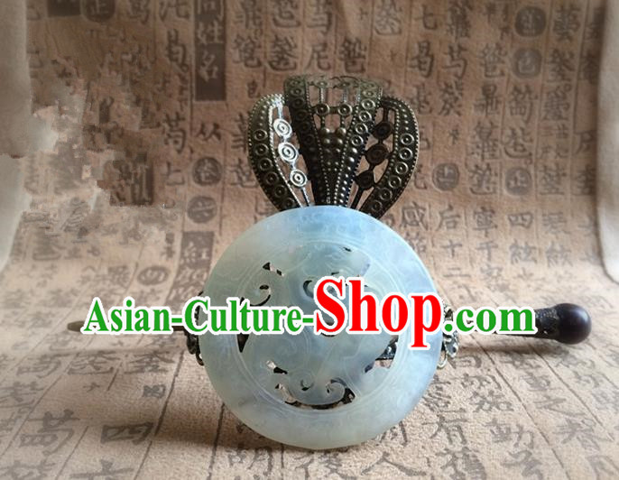 Traditional Handmade Chinese Ancient Classical Hair Accessories Han Dynasty Nobility Childe Bronze Tuinga Jade Hairdo Crown Hairpins for Men