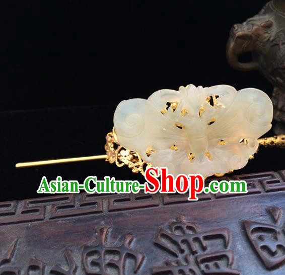 Traditional Handmade Chinese Ancient Classical Hair Accessories Han Dynasty Nobility Childe Tuinga Jade Hairdo Crown Golden Hairpins for Men