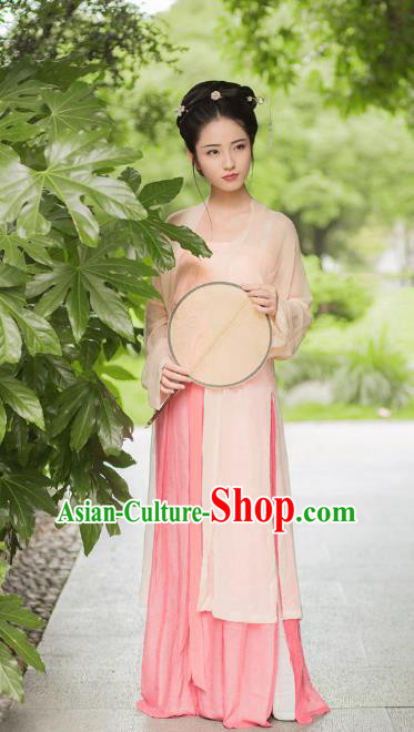 Traditional Chinese Song Dynasty Imperial Princess Costume, Asian China Ancient Palace Lady Hanfu Pink BeiZi Clothing for Women