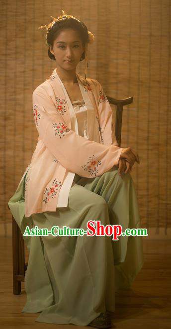 Traditional Chinese Song Dynasty Nobility Lady Embroidered Costume Complete Set, Asian China Ancient Princess Hanfu Dress Clothing for Women