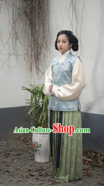 Traditional Chinese Ming Dynasty Nobility Lady Embroidered Costume Vest Blouse and Skirt, Asian China Ancient Princess Hanfu Dress Clothing for Women