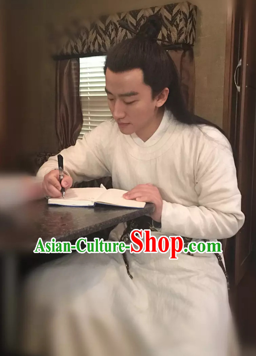 Ancient Chinese Tang Dynasty White Hanfu Clothing Complete Set for Men