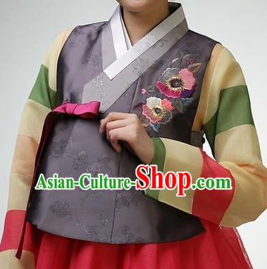 Asian Korean Traditional Handmade Formal Occasions Girls Costume Embroidered Grey Vests Hanbok Clothing for Kids