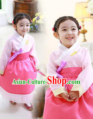 Traditional Korean National Handmade Formal Occasions Girls Hanbok Costume Embroidered Pink Blouse and Dress for Kids