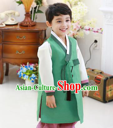 Asian Korean National Traditional Handmade Formal Occasions Boys Embroidery Green Hanbok Costume Complete Set for Kids