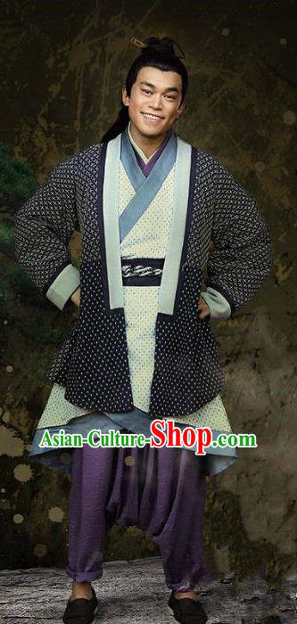 Traditional Chinese Ancient Han Dynasty Swordsman Costume, Chinese Three Kingdoms Period Knight Hanfu Clothing for Men