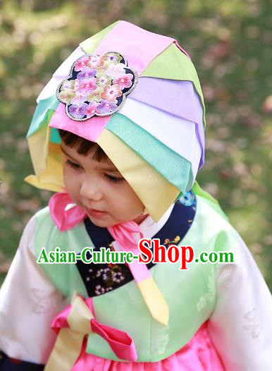 Traditional Korean Hair Accessories Bride Embroidered Pink Hats, Asian Korean Fashion Hanbok Headwear for Girls