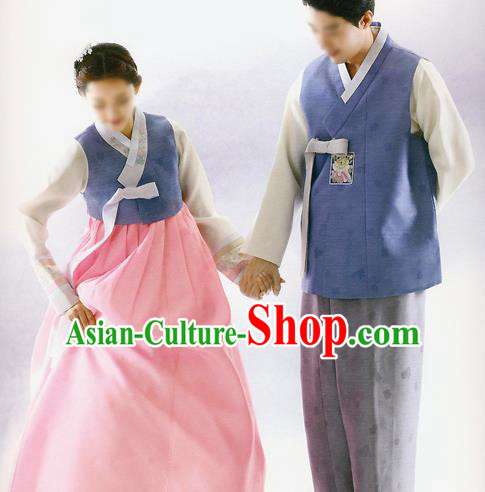 Korean National Handmade Formal Occasions Embroidered Bride and Bridegroom Wedding Hanbok Costume for Women for Men