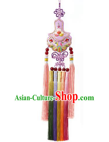Korean National Accessories Bride Wedding Embroidered Lilac Waist Pendant, Asian Korean Hanbok Tassel Waist Decorations for Women