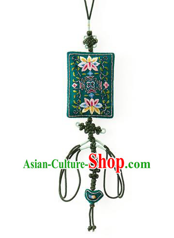 Asian Korean Hanbok Embroidered Lotus Green Waist Decorations, Korean National Belts Accessories Wedding Bride Waist Pendant for Women