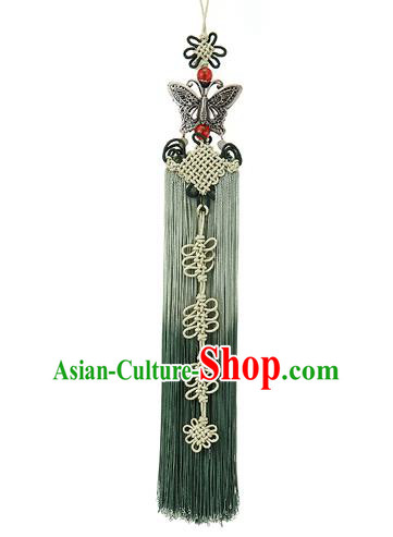 Korean National Belts Accessories Bride Wedding Hanbok Green Tassel Waist Pendant, Asian Korean Butterfly Chinese Knot Waist Decorations for Women