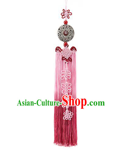 Asian Korean Chinese Knot Pink Tassel Waist Decorations, Korean National Belts Accessories Bride Wedding Hanbok Waist Pendant for Women